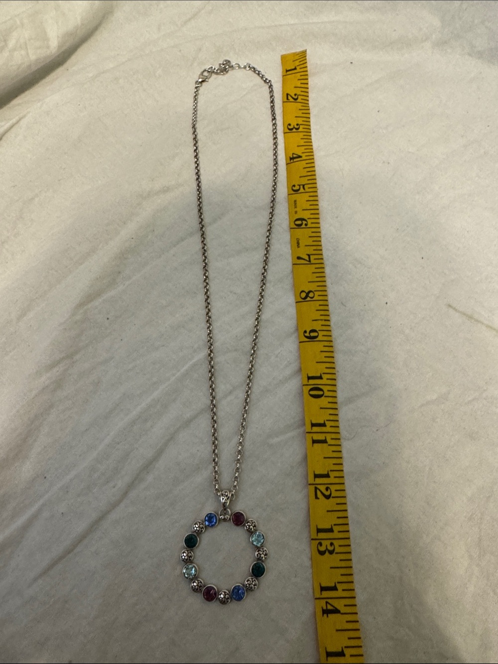 Brighton Silver Circle Pendant Necklace with Multicolor Gem Accents